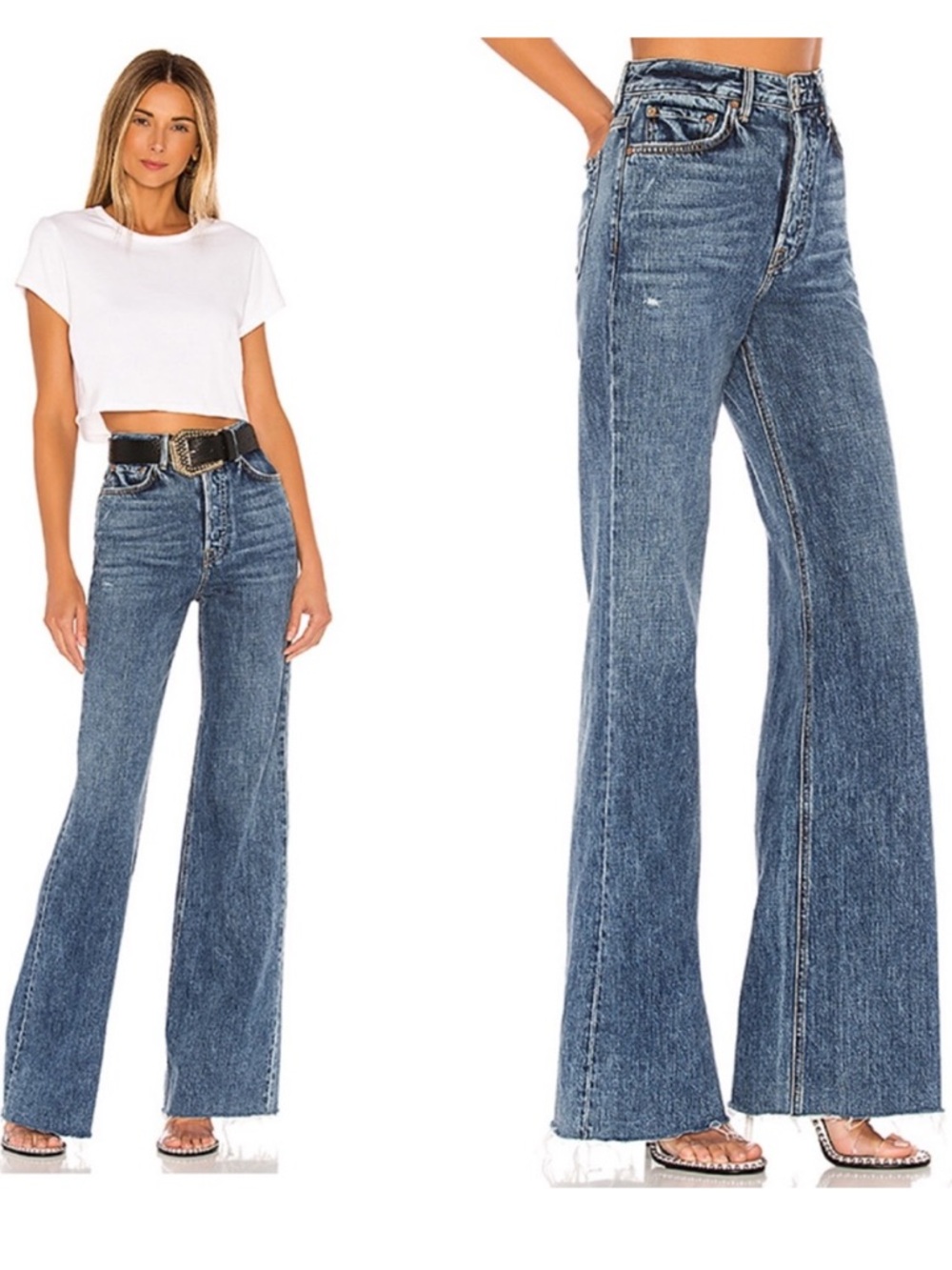 GRLFRND Carla Wide Leg Jean in For Your Love button fly frayed raw hem size 29